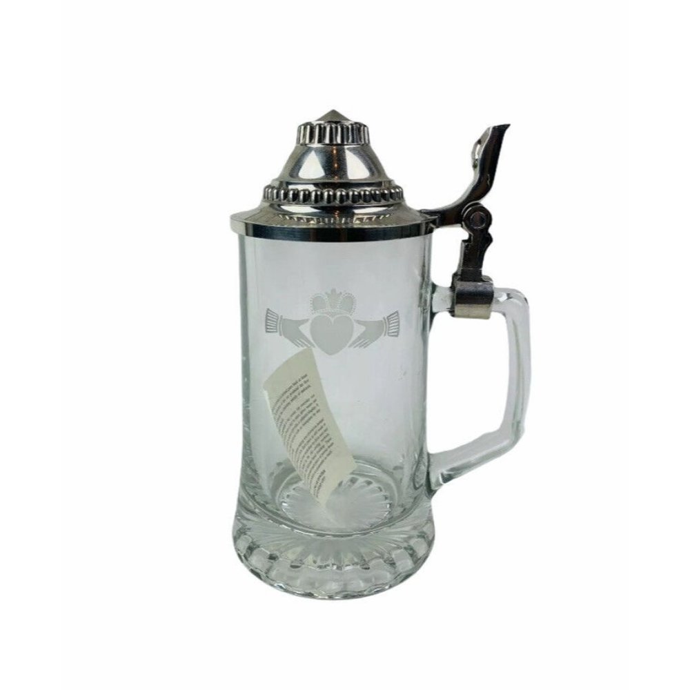 Claddagh Mullingar Glass Mug Stein Beer Pewter St Patricks Day Irish Gift 20oz